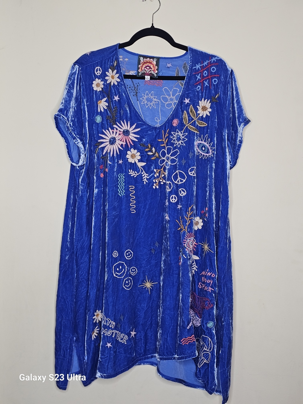 Johnny Was Royal Blue Embroidered Velvet Maxi Dress